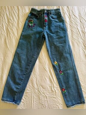 Embroidered Floral High-Rise Girls Jeans Size 14